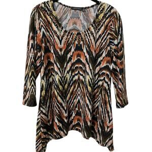 Notations Women's Size Medium Sweater Whimsical Artsy Boho Asymmetrical Hem